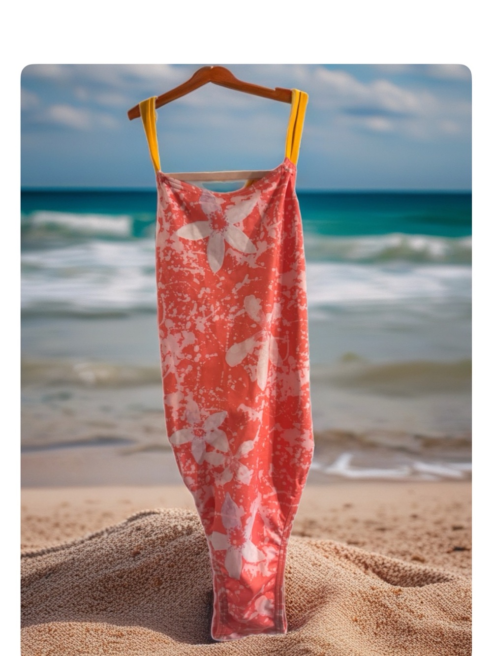 Speedo Coral Floral Swim Coverup with Yellow Straps